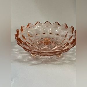 Jeanette Pink Glass Candy Dish Footed Cubist